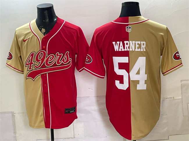 Men's San Francisco 49ers #54 Fred Warner Gold Red Split Stitched Jersey